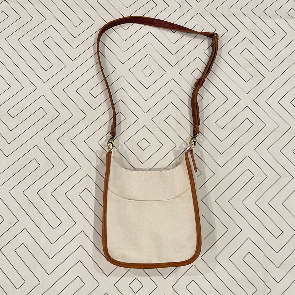 Ahdorned Canvas and Leather Crossbody Purse